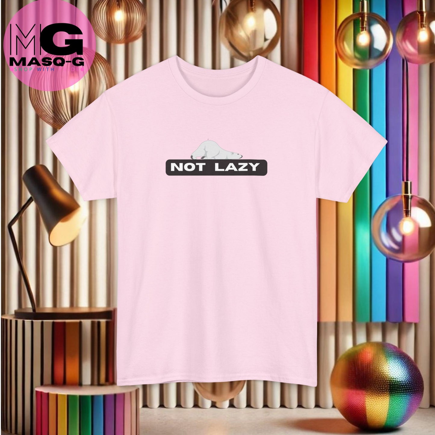 T-shirt met "Not Lazy" en Ijsbeer Design - Beschikbaar in Meerdere Kleuren, Casual en Comfortabel
