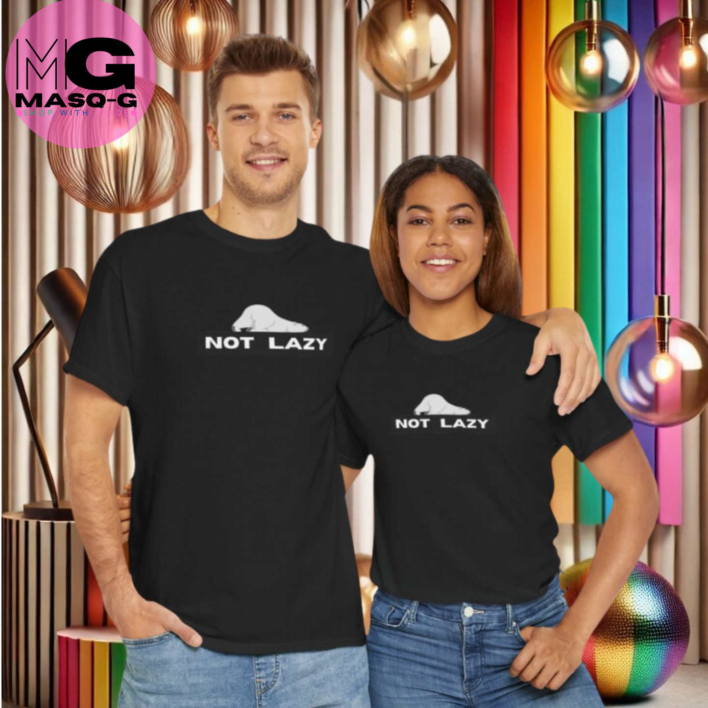 T-shirt met "Not Lazy" en Ijsbeer Design - Beschikbaar in Meerdere Kleuren, Casual en Comfortabel