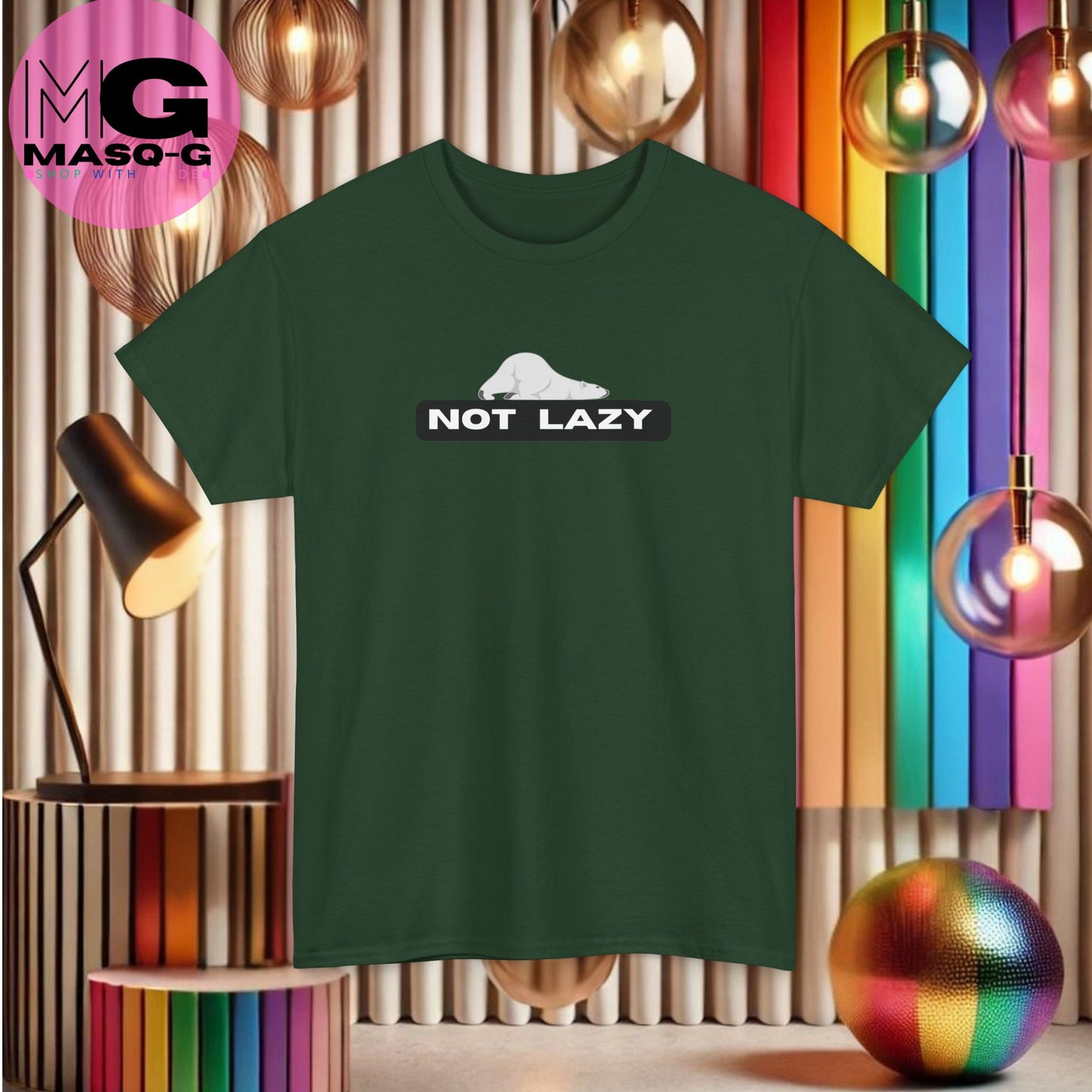 T-shirt met "Not Lazy" en Ijsbeer Design - Beschikbaar in Meerdere Kleuren, Casual en Comfortabel