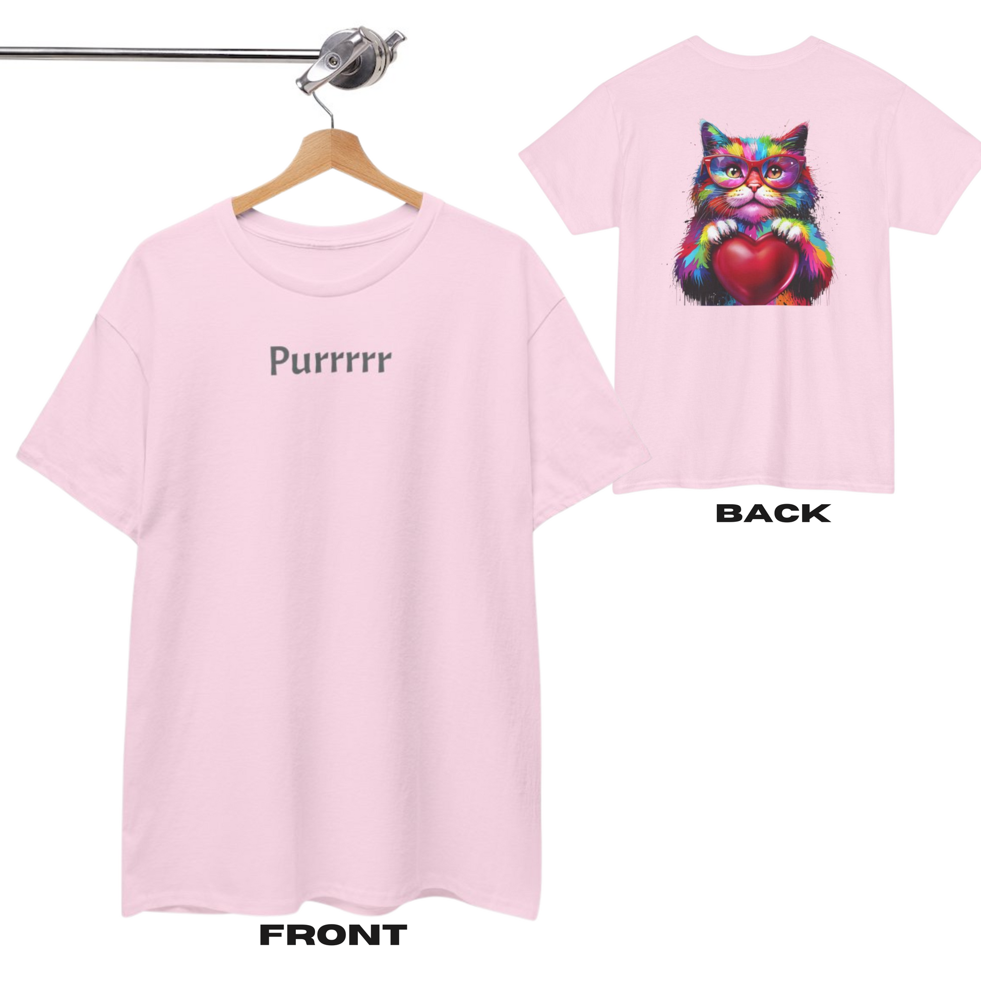 een stoer, roze T-shirt met een kattenontwerp.  Het ontwerp straalt creativiteit en eigenzinnigheid uit, ideaal voor kattenliefhebbers die graag een kleurrijke en opvallende stijl willen dragen.